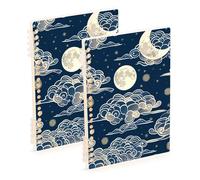 EtherSpher A5 size Chinese Style Moon Dark Blue wide ruled spiral 8.3" x 5.7", wire-bound subject notebooks college ruled 60 sheets for diary&to do list