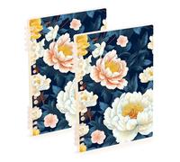 EtherSpher A5 size Chinese Style Peonies Floral Pattern wide ruled spiral 8.3" x 5.7", sturdy subject college ruled spiral 60 sheets for working&classroom 2 pack
