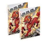 EtherSpher A5 size Chinese Style Red Lions Cartoon ruled notebooks 8.3" x 5.7", wear-resistant single subject spiral notebook 60 sheets for diary&to do list