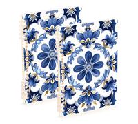 EtherSpher A5 size Chinese Traditional Blue Gold Flowers college notebook 8.3" x 5.7", wear-resistant subject college ruled spiral 60 sheets for working&classroom 2 pack