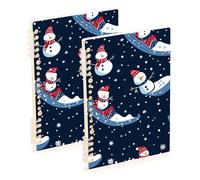 EtherSpher A5 size Christmas Blue Snowman Sledding journal notebook 8.3" x 5.7", wire-bound wide ruled spiral notebook 60 sheets for working&classroom 2 pack