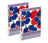EtherSpher A5 size Cobalt Blue and Red Flowers Tribal Patterns notebook wide 8.3" x 5.7", hard cover spiral notebooks wide ruled 60 sheets for travel&writing 2 pack