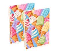 EtherSpher A5 size Colored Cartoon Ice Cream Summer college notebook 8.3" x 5.7", hard cover spiral notebooks wide ruled 60 sheets for travel&writing 2 pack