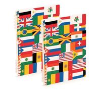 EtherSpher A5 size Colorful Cartoon National Flag spiral notebooks college 8.3" x 5.7", hard cover subject college ruled notebook 60 sheets for planner&business 2 pack