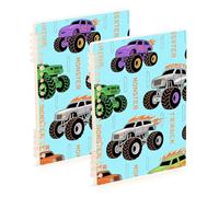EtherSpher A5 size Colorful monsters Truck Fire Blue subject notebook 8.3" x 5.7", wear-resistant spiral notebooks wide ruled 60 sheets for working&classroom 2 pack