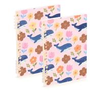 EtherSpher A5 size Cute Cartoon Blue Whale Flowers composition notebooks 8.3" x 5.7", wear-resistant wide ruled spiral notebook 60 sheets for school&office 2 pack