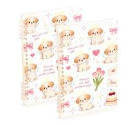 EtherSpher A5 size Cute Cartoon Dog Peach notebook journal 8.3" x 5.7", wire-bound subject college ruled spiral 60 sheets for diary&to do list 2 pack