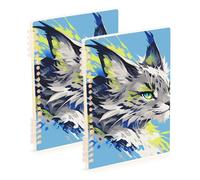 EtherSpher A5 size Cute Cartoon Lynx Mint Green Cool school notebook 8.3" x 5.7", hard cover subject spiral notebook college 60 sheets for school&office 2 pack