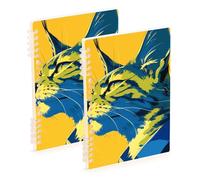EtherSpher A5 size Cute Cartoon Yellow Lynx Cool subject notebook 8.3" x 5.7", wire-bound subject spiral notebook college 60 sheets for school&office 2 pack