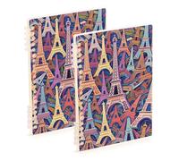 EtherSpher A5 size Cute Eiffel Tower Color Cartoon bound notebooks 8.3" x 5.7", wire-bound subject notebooks college ruled 60 sheets for travel&writing 2 pack