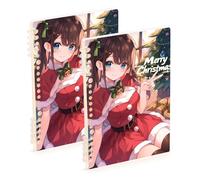 EtherSpher A5 size Cute Red Christmas Anime Girl composition notebook 8.3" x 5.7", wire-bound college ruled spiral notebook 60 sheets for travel&writing 2 pack