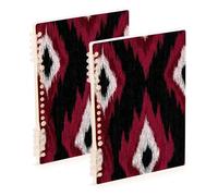 EtherSpher A5 size Dark Red Ikat Hand-drawn notebook wide 8.3" x 5.7", sturdy single subject spiral notebook 60 sheets for working&classroom 2 pack
