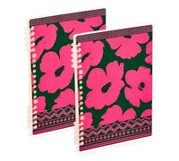 EtherSpher A5 size Deep Green Bright Pink Flowers Tribal Patterns notebook spiral 8.3" x 5.7", wire-bound spiral notebooks wide ruled 60 sheets for diary&to do list 2 pack
