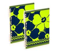 EtherSpher A5 size Deep Indigo and Fluorescent Yellow Flowers Tribal Patterns spiral notebook wide 8.3" x 5.7", wear-resistant subject notebooks college ruled 60 sheets for travel&writing 2 pack
