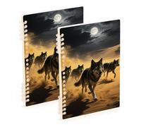 EtherSpher A5 size Desert Wolf Fierce Dark Color subject notebook 8.3" x 5.7", wire-bound subject college ruled spiral 60 sheets for school&office 2 pack
