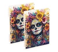 EtherSpher A5 size Dia De Los Muertos Mexican wide ruled spiral 8.3" x 5.7", wire-bound school supplies for college 60 sheets for travel&writing 2 pack