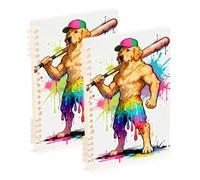 EtherSpher A5 size Drip-style Golden Retriever Baseball Player notebooks spiral 8.3" x 5.7", wire-bound subject spiral notebook college 60 sheets for travel&writing 2 pack