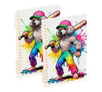 EtherSpher A5 size Drip Style Poodle Baseball Player school notebooks 8.3" x 5.7", sturdy subject spiral notebook college 60 sheets for diary&to do list 2 pack