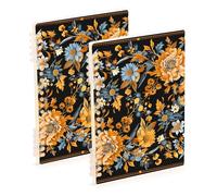 EtherSpher A5 size Elegant Daisy Flower Black and Orange notebooks college 8.3" x 5.7", hard cover spiral notebooks wide ruled 60 sheets for diary&to do list