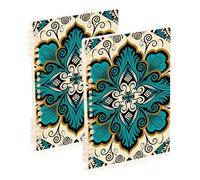 EtherSpher A5 size Fashion Cyan Gold Paisley school notebooks 8.3" x 5.7", wear-resistant subject college ruled spiral 60 sheets for planner&business 2 pack