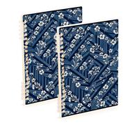 EtherSpher A5 size Fashion Dark Blue Lovely Flower spiral notebook 8.3" x 5.7", wear-resistant subject spiral notebook college 60 sheets for school&office 2 pack