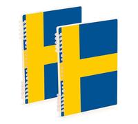 EtherSpher A5 size Flag Sweden school notebooks 8.3" x 5.7", sturdy wide ruled spiral notebook 60 sheets for working&classroom 2 pack