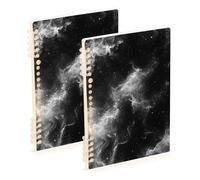 EtherSpher A5 size Fog Black Mystery large notebooks 8.3" x 5.7", wear-resistant spiral notebooks wide ruled 60 sheets for working&classroom 2 pack