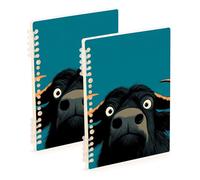 EtherSpher A5 size Funny Animal Buffalo ruled notebook paper 8.3" x 5.7", wire-bound spiral notebooks wide ruled 60 sheets for working&classroom 2 pack