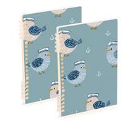 EtherSpher A5 size Funny Ocean Sparrow Light Blue ruled notebook 8.3" x 5.7", wear-resistant subject spiral notebook wide 60 sheets for planner&business 2 pack