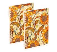 EtherSpher A5 size Glass Sunflower Pattern Yellow subject notebooks 8.3" x 5.7", hard cover single subject spiral notebook 60 sheets for diary&to do list 2 pack