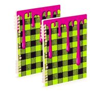 EtherSpher A5 size Graffiti Lime Green Plaid composition notebook 8.3" x 5.7", wear-resistant college ruled spiral notebook 60 sheets for school&office 2 pack