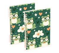 EtherSpher A5 size Green Cute Frogs Glasses Spring bound notebooks 8.3" x 5.7", wire-bound college ruled spiral notebook 60 sheets for planner&business 2 pack