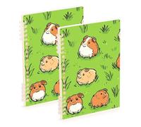 EtherSpher A5 size Hand-drawn Guinea Pig Green notebooks college 8.3" x 5.7", wire-bound subject spiral notebook college 60 sheets for diary&to do list 2 pack