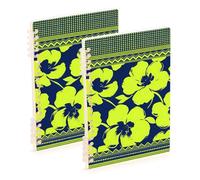 EtherSpher A5 size Indigo and Fluorescent Green Flowers Tribal Patterns large notebooks 8.3" x 5.7", hard cover wide ruled spiral notebook 60 sheets for planner&business 2 pack