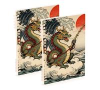 EtherSpher A5 size Japanese Ocean Sea Waves Dragon Fish spiral notebook 8.3" x 5.7", wear-resistant college ruled spiral notebook 60 sheets for diary&to do list