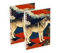 EtherSpher A5 size Japanese Wave Wolf Red wide ruled spiral 8.3" x 5.7", wire-bound subject spiral notebook college 60 sheets for travel&writing 2 pack
