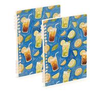 EtherSpher A5 size Lemon Juice Blue Art Painting notebook wide 8.3" x 5.7", wire-bound subject college ruled spiral 60 sheets for planner&business 2 pack