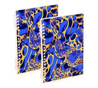 EtherSpher A5 size Leopard Blue Gold Fashion notebook spiral 8.3" x 5.7", sturdy subject college ruled spiral 60 sheets for working&classroom 2 pack