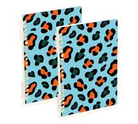 EtherSpher A5 size Leopard Print Orange Cyan Blue notebooks wide 8.3" x 5.7", hard cover wide ruled spiral notebook 60 sheets for diary&to do list