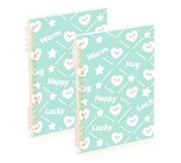 EtherSpher A5 size Lucky Heart-shaped Star Happy Wihte Green large notebooks 8.3" x 5.7", wear-resistant subject college ruled spiral 60 sheets for working&classroom 2 pack