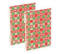 EtherSpher A5 size Merry Christmas Red Green Love Plaid subject notebooks 8.3" x 5.7", sturdy single subject spiral notebook 60 sheets for travel&writing 2 pack