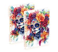EtherSpher A5 size Mexican Day Of The Dead Beautiful Lady school notebooks 8.3" x 5.7", wear-resistant wide ruled spiral notebook 60 sheets for planner&business 2 pack