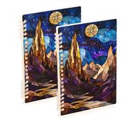 EtherSpher A5 size Milky Way Stained Glass notebook wide 8.3" x 5.7", wear-resistant spiral notebooks wide ruled 60 sheets for diary&to do list 2 pack