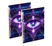 EtherSpher A5 size Mystic Tarot Astrological Eyes notebooks wide 8.3" x 5.7", sturdy single subject spiral notebook 60 sheets for travel&writing 2 pack