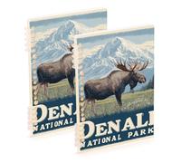 EtherSpher A5 size National Park Moose lined notebook 8.3" x 5.7", hard cover subject spiral notebook college 60 sheets for travel&writing 2 pack