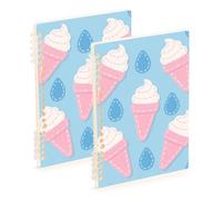 EtherSpher A5 size Peach Blue Cartoon Ice Cream bound notebook 8.3" x 5.7", wire-bound subject college ruled notebook 60 sheets for diary&to do list