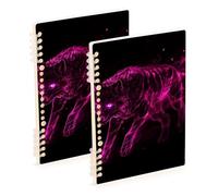 EtherSpher A5 size Pink Fluorescent Fire Wolf notebooks spiral 8.3" x 5.7", sturdy college ruled spiral notebook 60 sheets for planner&business 2 pack