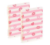 EtherSpher A5 size Pink White Stripes Heart Lip Love ruled notebook 8.3" x 5.7", sturdy composition notebook wide ruled 60 sheets for diary&to do list 2 pack