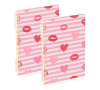 EtherSpher A5 size Pink White Stripes Heart Lip Love spiral notebooks college 8.3" x 5.7", wear-resistant college ruled spiral notebook 60 sheets for travel&writing 2 pack