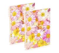 EtherSpher A5 size Pink Yellow Romantic Daisy bound notebook 8.3" x 5.7", wire-bound subject college ruled spiral 60 sheets for diary&to do list 2 pack